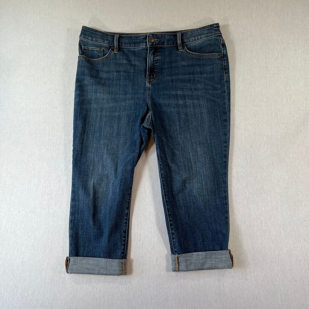 Chicos So Slimming Girlfriend Slim Leg Crop Jeans Size 12P 2P Blue 19" Inseam